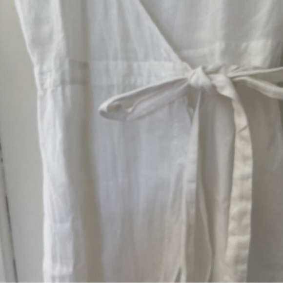 J.Crew White Linen Ruffled Hem Short Sleeve Wrap Dress-Vintage Y2K-Size Medium - Picture 4 of 4